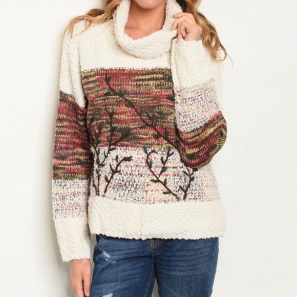 Adora Sweaters - Adora textured embroidered turtleneck sweater